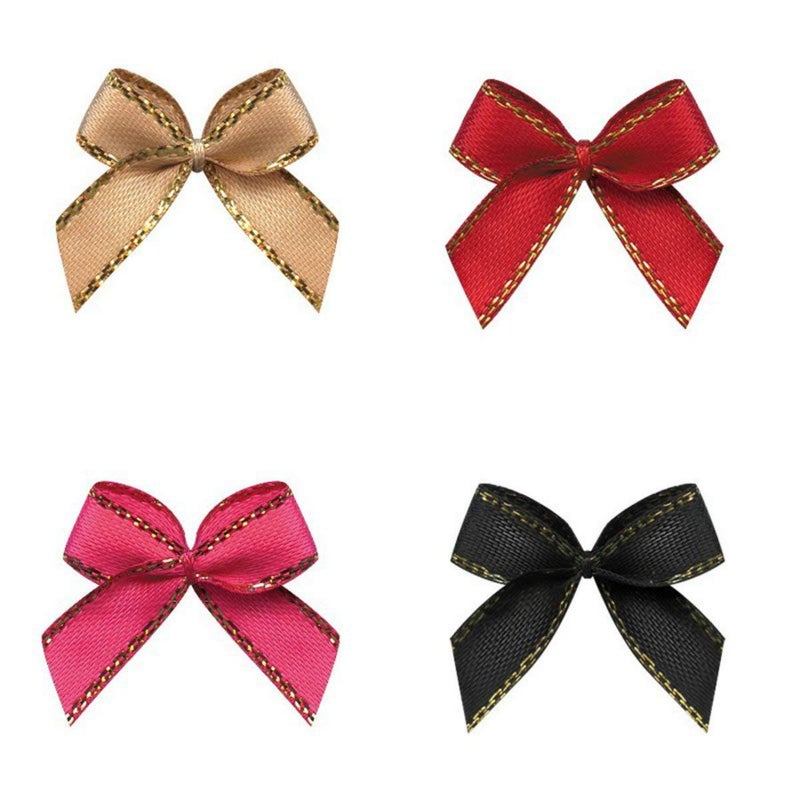 Aysekone 100 Pieces Mini Metallic Edge Satin Bowknot Flowers DIY Craft Ribbon Bow Appliques for Sewing,Scrapbooking,Wedding and Decoration (Mixed 10 Colors) - Image 3